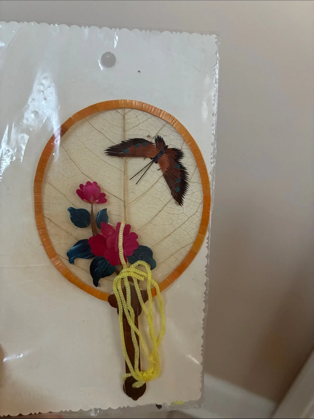 NWT Pink and yellow Decorative Butterfly Hand Fan - Home decor